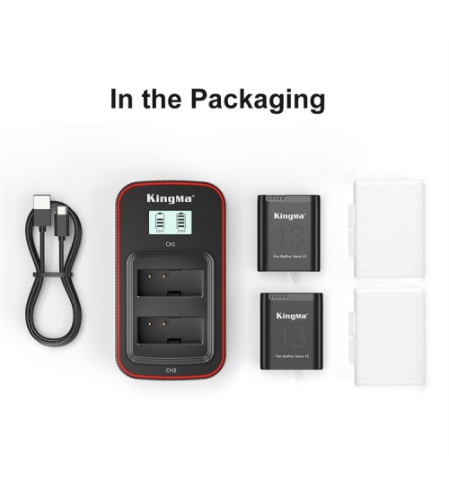KingMa Set Dual Baterai Charger LCD for GoPro 13 KingMa Set Dual Baterai Charger LCD for GoPro 13